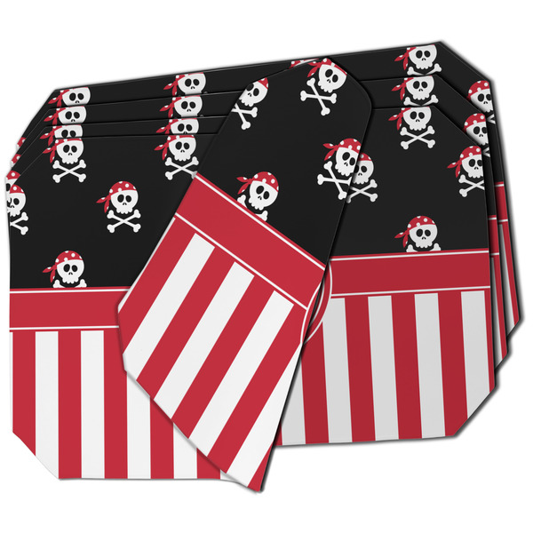 Custom Pirate & Stripes Dining Table Mat - Octagon - Set of 4 (Double-SIded) w/ Name or Text
