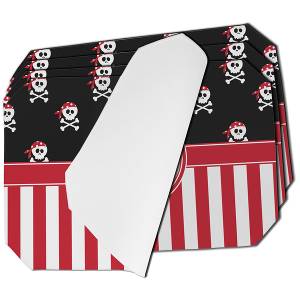 Custom Pirate & Stripes Dining Table Mat - Octagon - Set of 4 (Single-Sided) w/ Name or Text