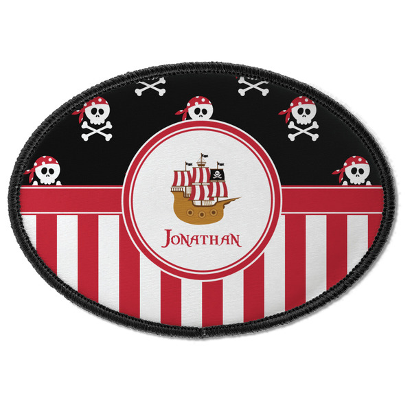 Custom Pirate & Stripes Iron On Oval Patch w/ Name or Text