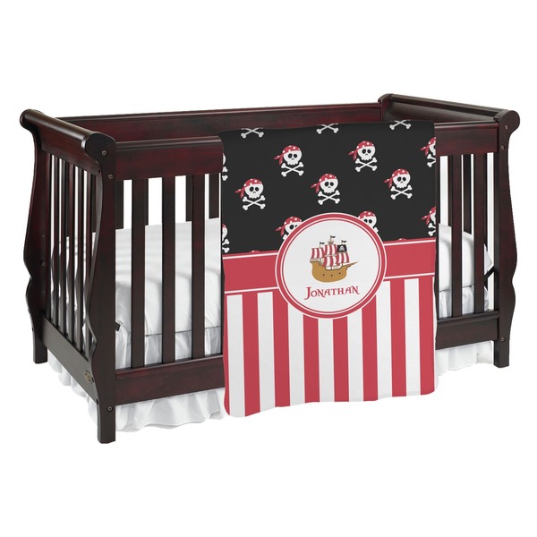 Custom Pirate & Stripes Baby Blanket (Single Sided) (Personalized)