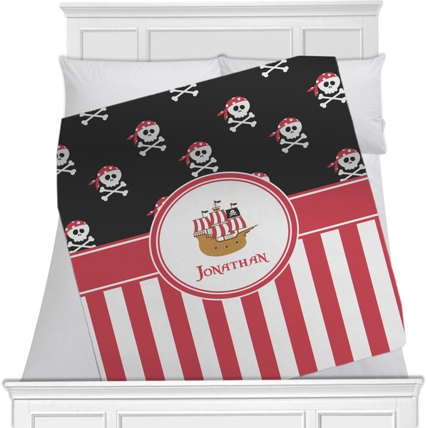 Custom Pirate & Stripes Minky Blanket - Toddler / Throw - 60"x50" - Double Sided (Personalized)