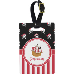 Pirate & Stripes Plastic Luggage Tag - Rectangular w/ Name or Text