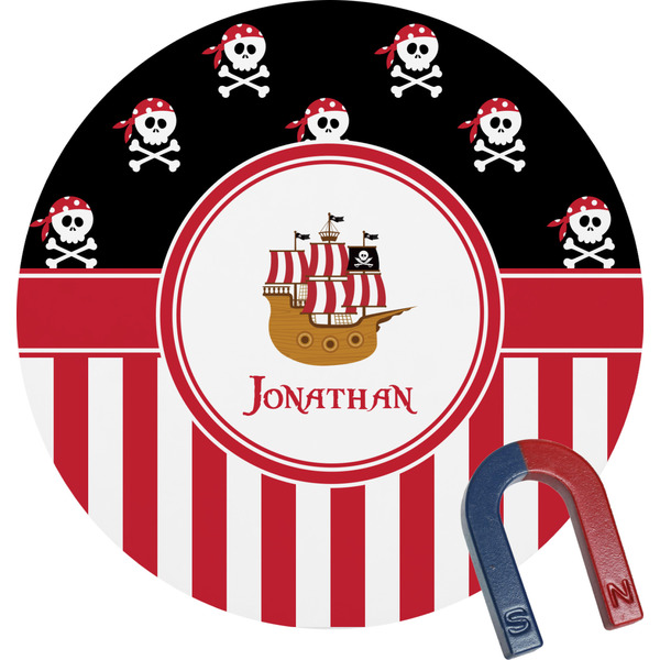 Custom Pirate & Stripes Round Fridge Magnet (Personalized)