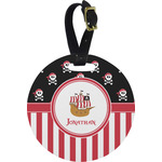 Pirate & Stripes Plastic Luggage Tag - Round (Personalized)