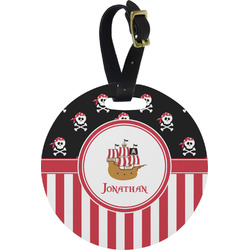 Pirate & Stripes Plastic Luggage Tag - Round (Personalized)