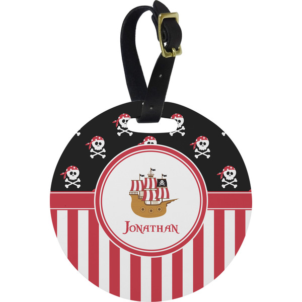 Custom Pirate & Stripes Plastic Luggage Tag - Round (Personalized)