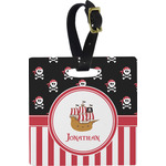 Pirate & Stripes Plastic Luggage Tag - Square w/ Name or Text