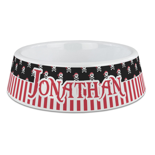 Custom Pirate & Stripes Plastic Dog Bowl - Large (Personalized)
