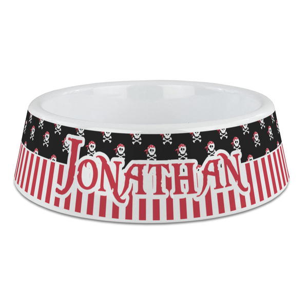 Custom Pirate & Stripes Plastic Dog Bowl - Large (Personalized)