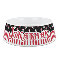 Pirate & Stripes Plastic Dog Bowl (Personalized)