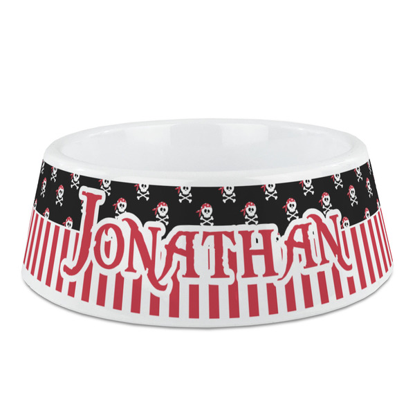 Custom Pirate & Stripes Plastic Dog Bowl - Medium (Personalized)