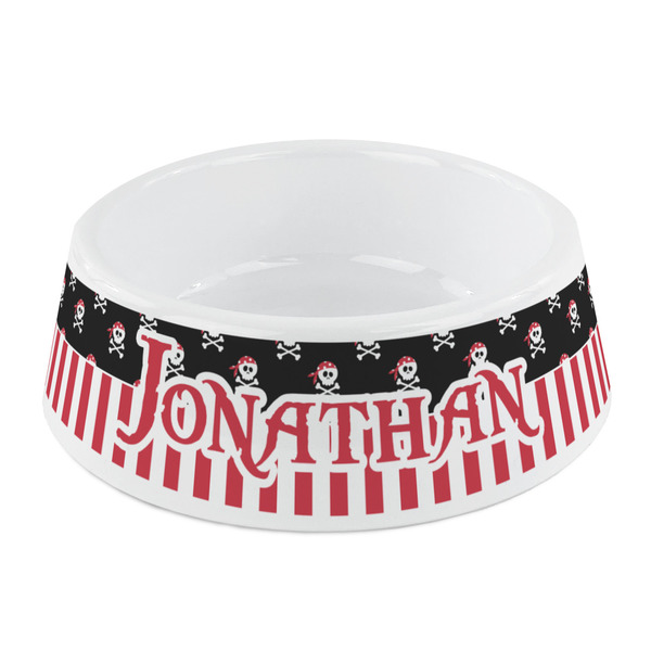 Custom Pirate & Stripes Plastic Dog Bowl - Small (Personalized)