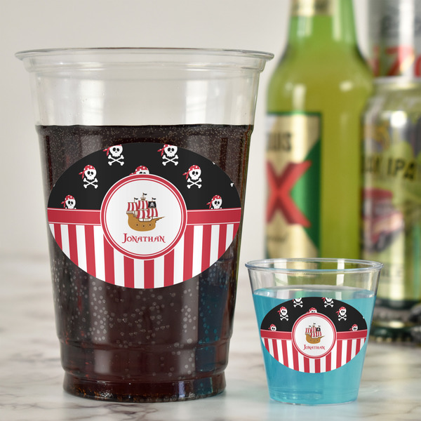 Pirate & Stripes Plastic Shot Glasses - In Context