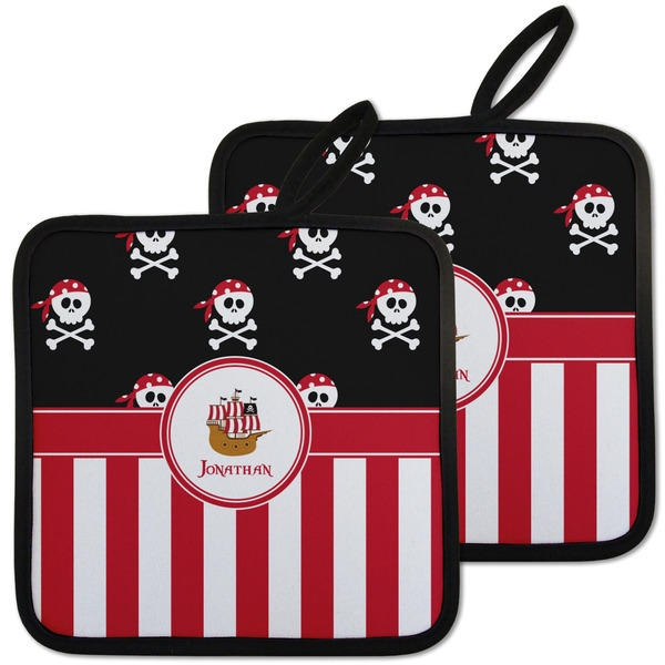 Custom Pirate & Stripes Pot Holders - Set of 2 w/ Name or Text