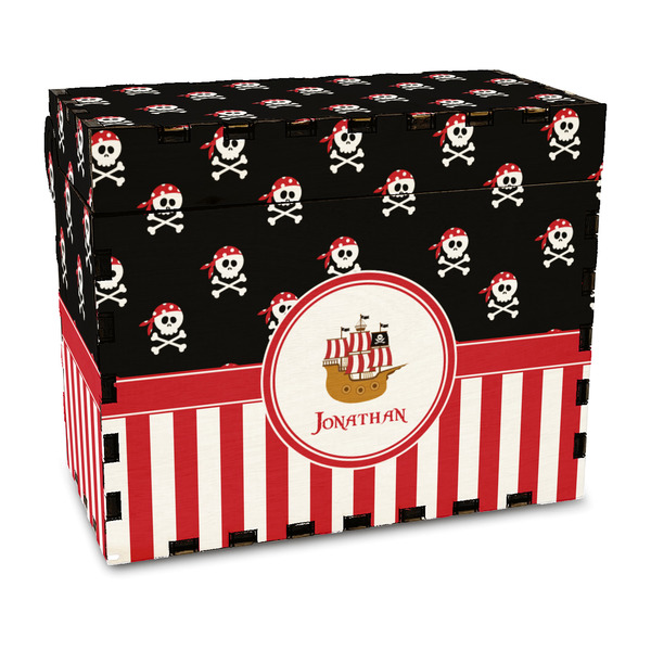 Custom Pirate & Stripes Wood Recipe Box - Full Color Print (Personalized)