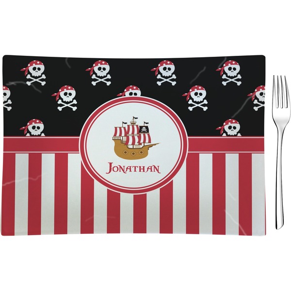 Custom Pirate & Stripes Rectangular Glass Appetizer / Dessert Plate - Single or Set (Personalized)