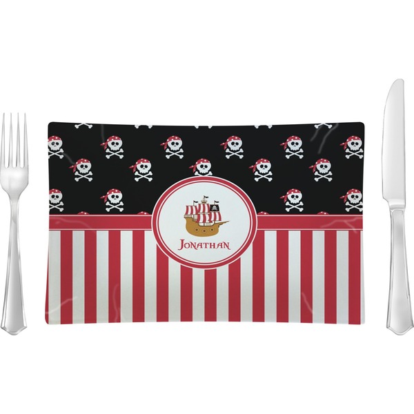 Custom Pirate & Stripes Rectangular Glass Lunch / Dinner Plate - Single or Set (Personalized)