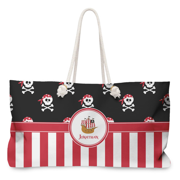 Custom Pirate & Stripes Large Tote Bag with Rope Handles (Personalized)