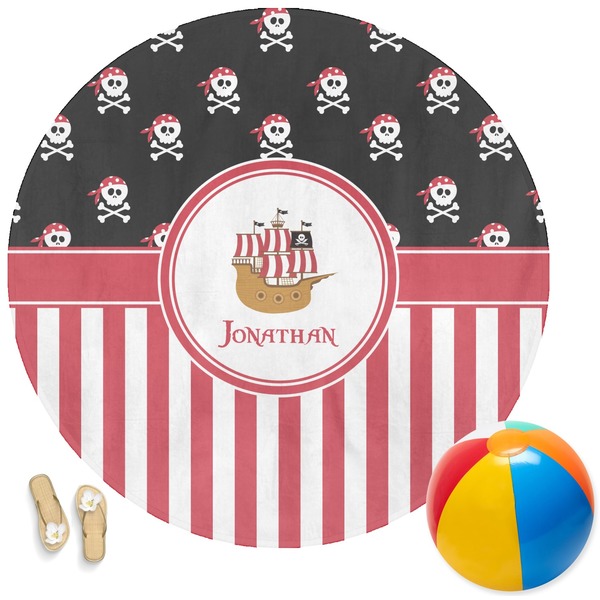 Custom Pirate & Stripes Round Beach Towel (Personalized)