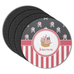 Pirate & Stripes Round Rubber Backed Coasters - Set of 4 (Personalized)