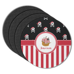 Pirate & Stripes Round Rubber Backed Coasters - Set of 4 (Personalized)