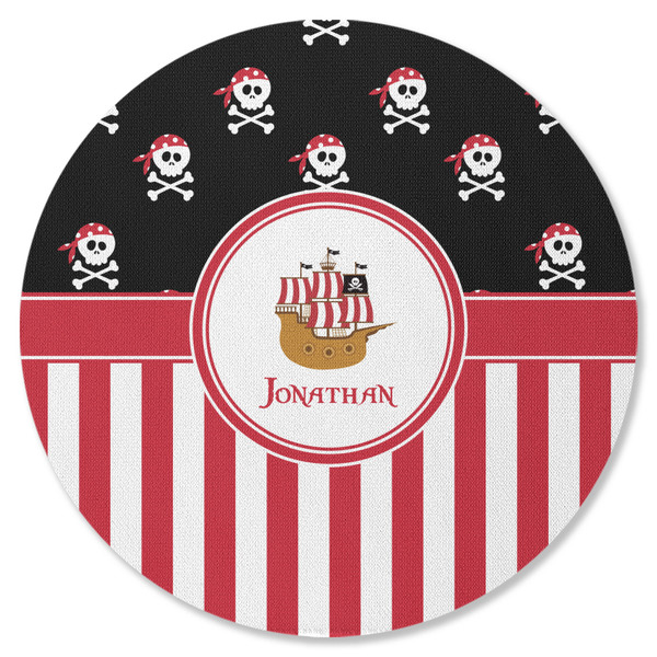 Custom Pirate & Stripes Round Rubber Backed Coaster (Personalized)