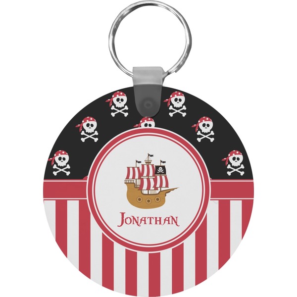 Custom Pirate & Stripes Round Plastic Keychain (Personalized)