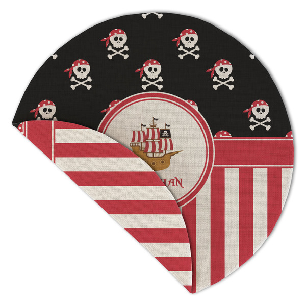 Pirate & Stripes Round Linen Placemats - Front (folded corner double sided)