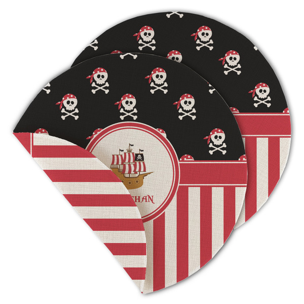 Custom Pirate & Stripes Round Linen Placemat - Double Sided - Set of 4 (Personalized)