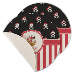 Pirate & Stripes Round Linen Placemat - Single Sided - Set of 4 (Personalized)