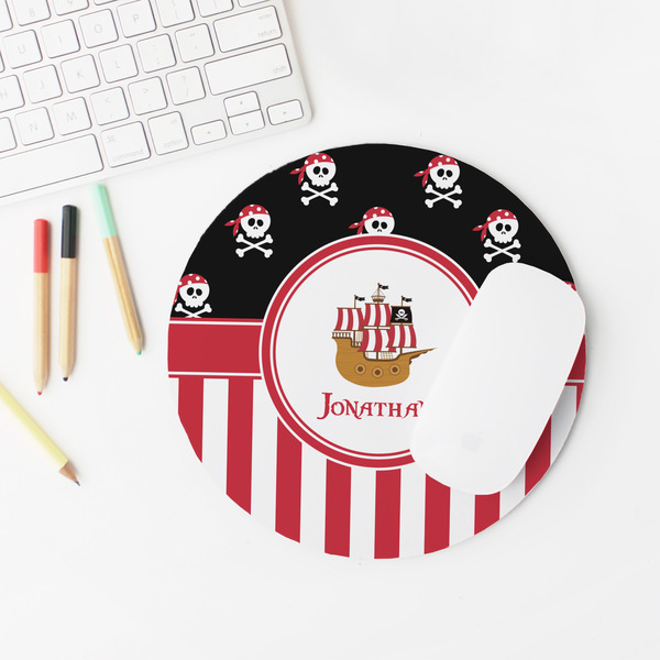Pirate & Stripes Round Mousepad - LIFESTYLE 2