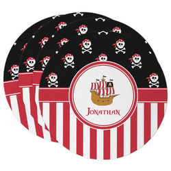 Pirate & Stripes Round Paper Coasters w/ Name or Text