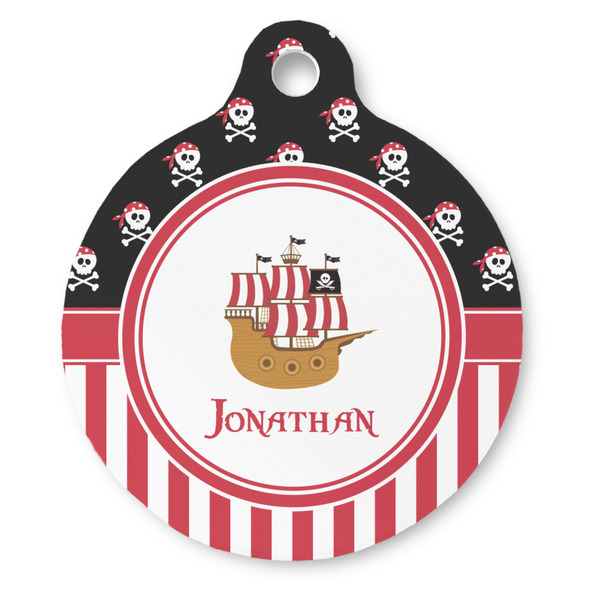 Custom Pirate & Stripes Round Pet ID Tag (Personalized)