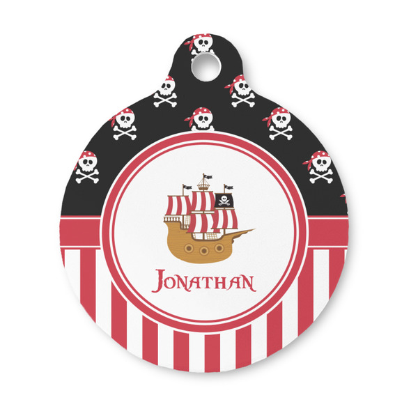 Custom Pirate & Stripes Round Pet ID Tag - Small (Personalized)