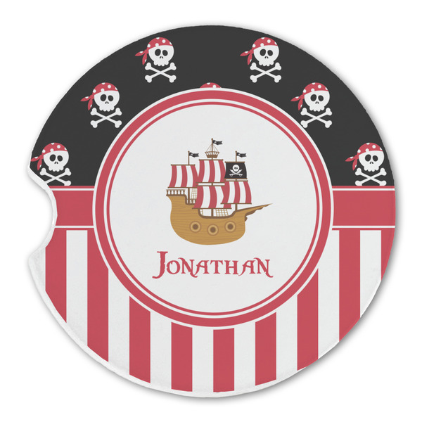 Custom Pirate & Stripes Sandstone Car Coaster - Single (Personalized)