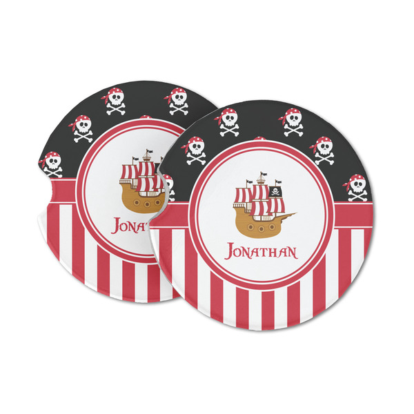 Custom Pirate & Stripes Sandstone Car Coasters - Set of 2 (Personalized)
