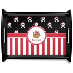 Pirate & Stripes Black Wooden Tray - Large (Personalized)
