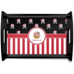Pirate & Stripes Black Wooden Tray - Small (Personalized)