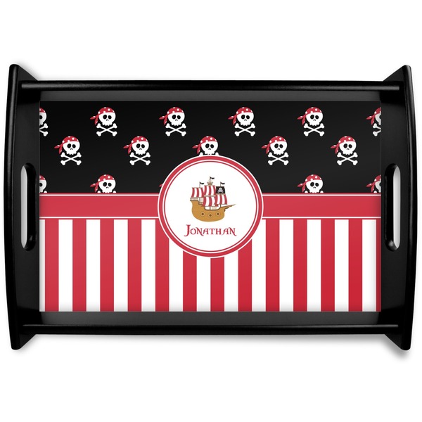 Custom Pirate & Stripes Black Wooden Tray - Small (Personalized)