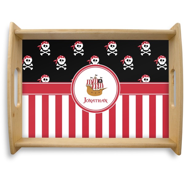 Custom Pirate & Stripes Natural Wooden Tray - Large (Personalized)