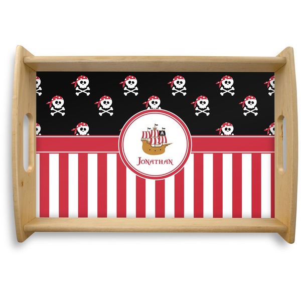 Custom Pirate & Stripes Natural Wooden Tray - Small (Personalized)