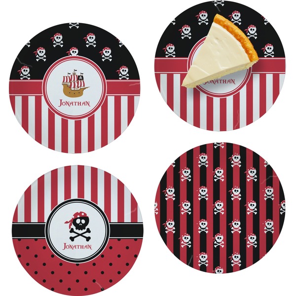 Custom Pirate & Stripes Set of 4 Glass Appetizer / Dessert Plate 8" (Personalized)