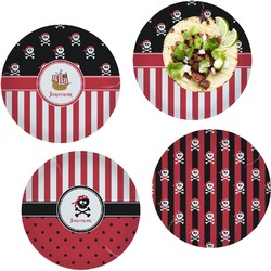 Pirate & Stripes Set of 4 Glass Lunch / Dinner Plate 10" (Personalized)