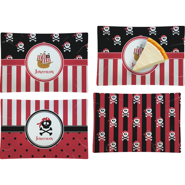 Custom Pirate & Stripes Set of 4 Glass Rectangular Appetizer / Dessert Plate (Personalized)