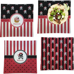 Pirate & Stripes Set of 4 Glass Square Lunch / Dinner Plate 9.5" (Personalized)