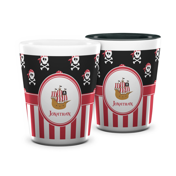 Custom Pirate & Stripes Ceramic Shot Glass - 1.5 oz (Personalized)