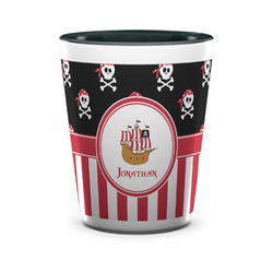 Pirate & Stripes Ceramic Shot Glass - 1.5 oz - Two Tone - Set of 4 (Personalized)