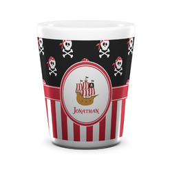 Pirate & Stripes Ceramic Shot Glass - 1.5 oz - White - Set of 4 (Personalized)