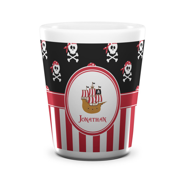 Custom Pirate & Stripes Ceramic Shot Glass - 1.5 oz - White - Set of 4 (Personalized)