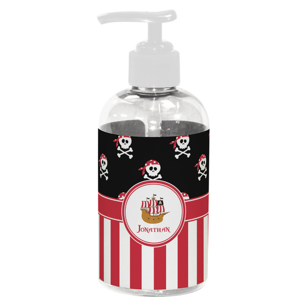 Custom Pirate & Stripes Plastic Soap / Lotion Dispenser (8 oz - Small - White) (Personalized)